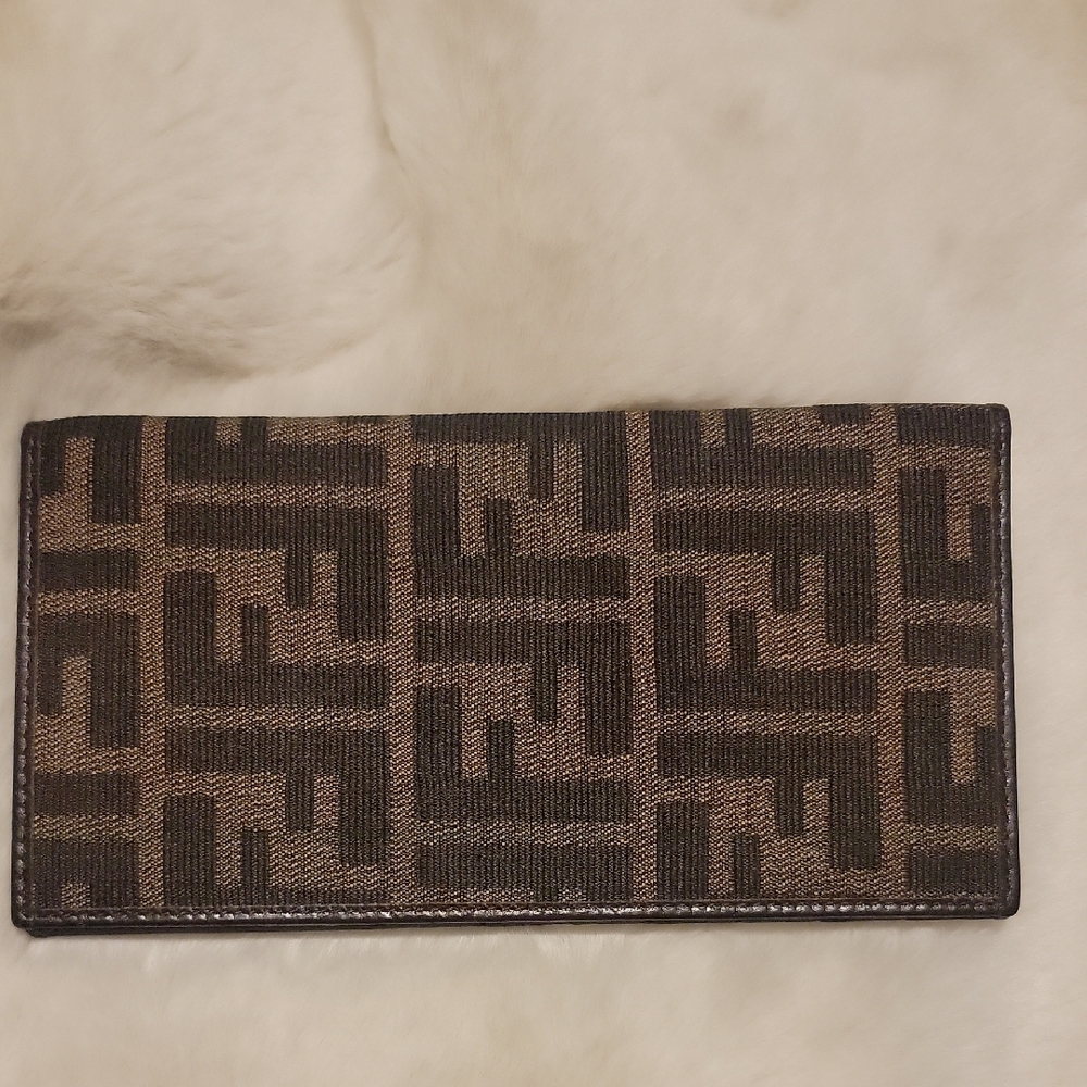 Fendi ZUCCA Monogram Canvas Leather Trim Wallet/Checkbook Cover